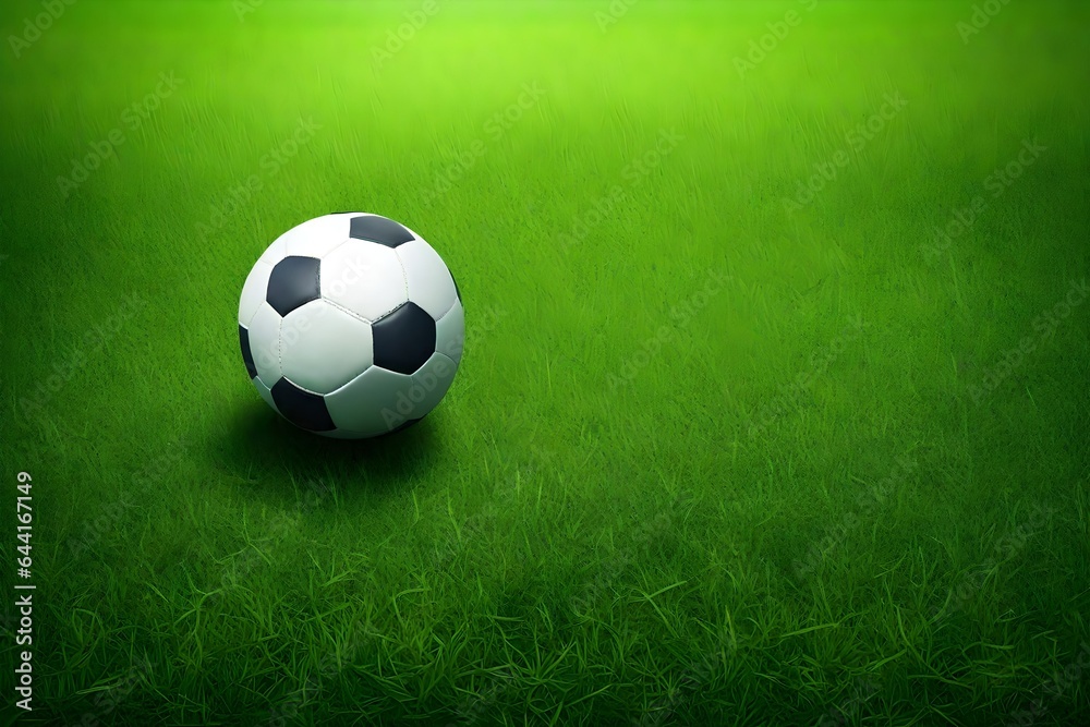 Isolated football on a green grass ground, close-up view, digital art, aesthetic background.