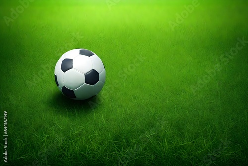 Isolated football on a green grass ground  close-up view  digital art  aesthetic background.
