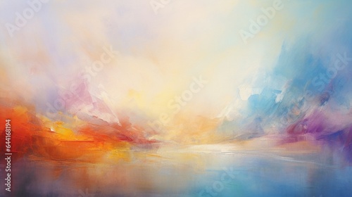 Abstract colorful oil painting on canvas texture. Semi- abstract image of landscape paintings background. Modern art oil paintings with yellow, red and blue. Abstract contemporary art for background