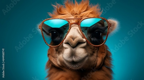 Camel in sunglass shade glasses isolated on solid