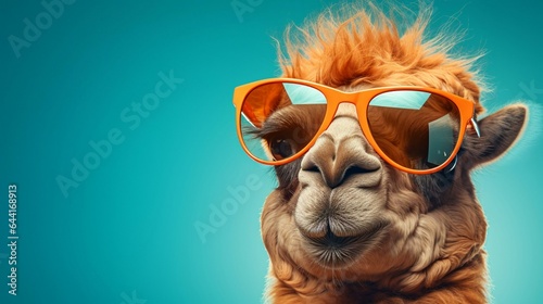Camel in sunglass shade glasses isolated on solid © joni