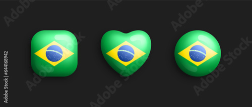 Free Download Brazil Official National Flag 3D Vector Glossy Icons In Rounded Square, Heart And Circle Shapes Isolated On Background. Brazilian Sign And Symbols Graphic Design Elements Volumetric Buttons Collection - GFXLoad
