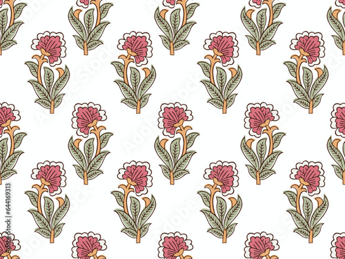 INDIAN BLOCK FLORAL ALL OVER PRINT SEAMLESS PATTERN VECTOR ILLUSTRATION