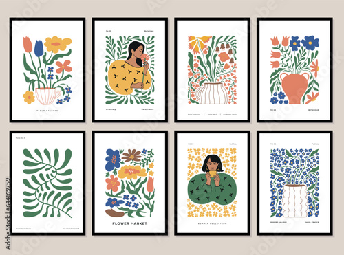 Bohemian collection of woman portrait and botanical illustrations for wall art gallery © iStarDesign