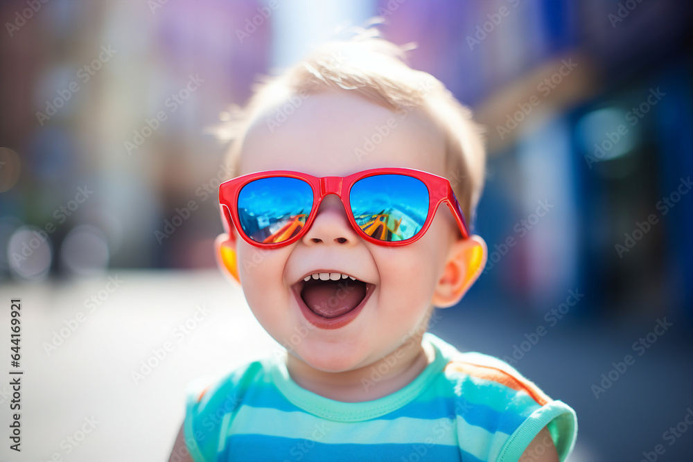 Generative AI photo portrait of adorable cheerful small baby walking having fun enjoying summer time outside Generative AI photo portrait of adorable cheerful small baby walking having fun enjoying summer time outside