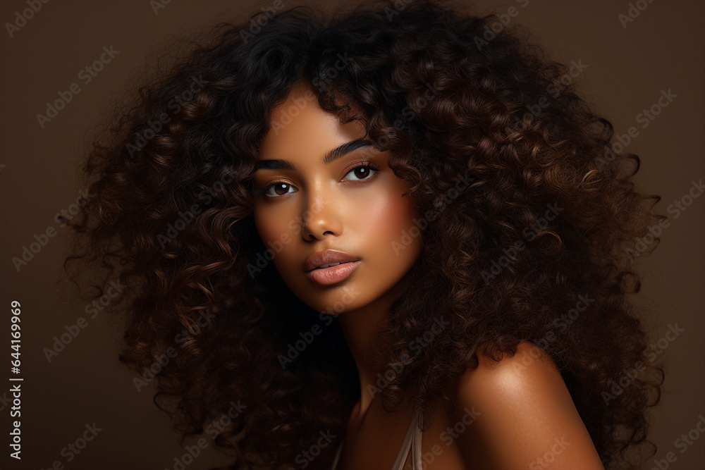 Generative AI portrait picture of young attractive multinational female with volume afro curls Generative AI portrait picture of young attractive multinational female with volume afro curls