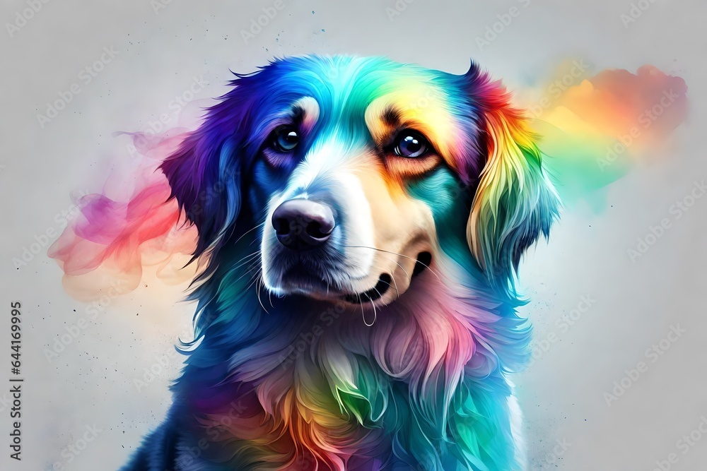 Crystal white background, abstract art, textures, rainbow dog smoke portrait in HD background.