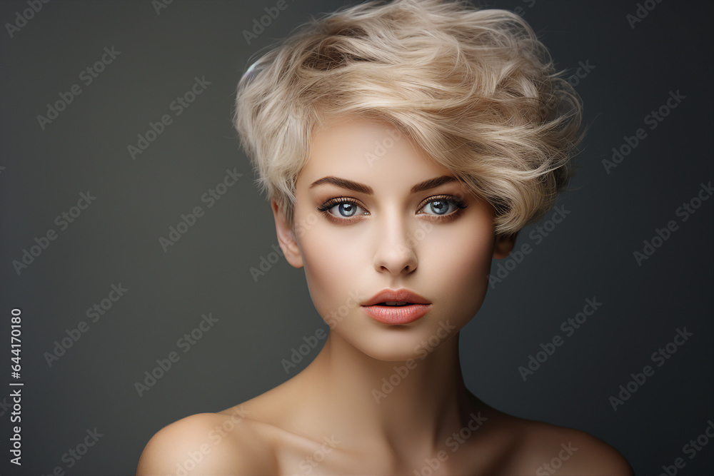 Generative AI portrait of fashion model advertising blond brunette hair paint polish coloring hairstyle Generative AI portrait of fashion model advertising blond brunette hair paint polish coloring hairstyle