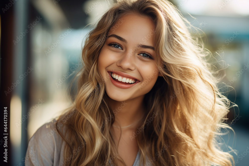 Happy excited funny beautiful woman laughing under sun light overjoyed Generative IA picture Happy excited funny beautiful woman laughing under sun light overjoyed Generative IA picture