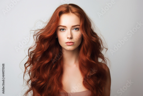 Canvas Print Generative AI portrait of fashion model red hair girl advertising hair coloring