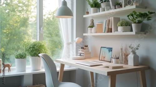 Inspiring office interior design Scandinavian style Home Office featuring Natural light architecture. Generative AI AIG 31.