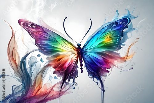 Crystal white background ,digital art ,minimalism, abstract art, textures, rainbow smoke butterfly portrait in  HD background © sungat