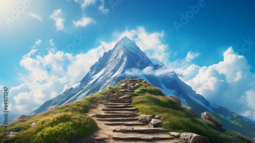 majestic stairway leading to the peak of a breathtaking mountain © mattegg