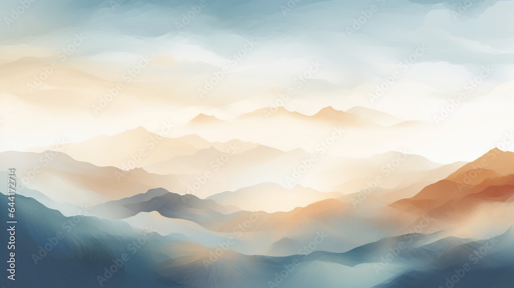 Abstract mountain ranges in morning light, digital watercolor painting