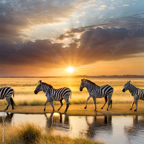 zebras in the savannah Created using generative AI tolls