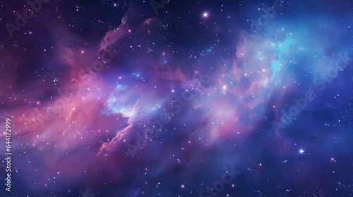 Abstract night sky with glitter sparkle stars and nebula  colorful blue and purple galaxy space universe background