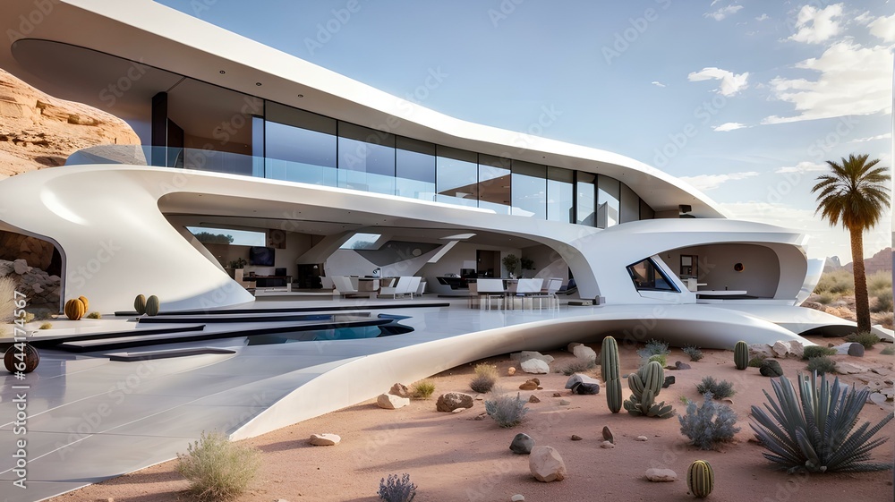 Futuristic modern looking home in the desert southwest with sleek design  