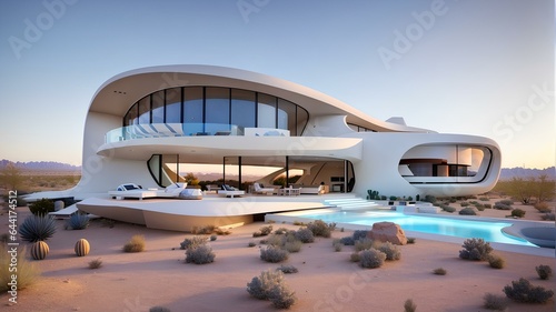 Futuristic modern looking home in the desert southwest with sleek design  