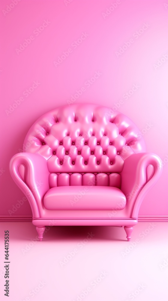 A pink couch in front of a matching pink wall A pink couch in front of a matching pink wall