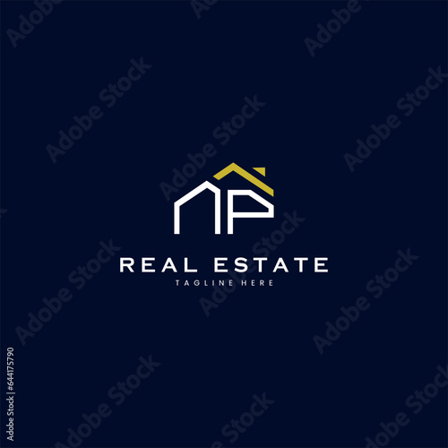 modern NP letter real estate logo in linear style with simple roof building in blue