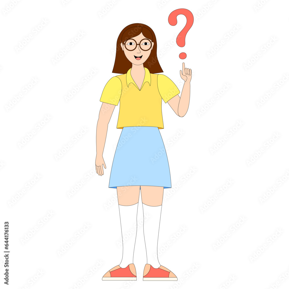 Girl pointing at the question mark. The concept of looking for answer to a question. Young woman solving a problem. Ask a question. Find the answer. Person searching for information. FAQ, analysis Girl pointing at the question mark. The concept of looking for answer to a question. Young woman solving a problem. Ask a question. Find the answer. Person searching for information. FAQ, analysis