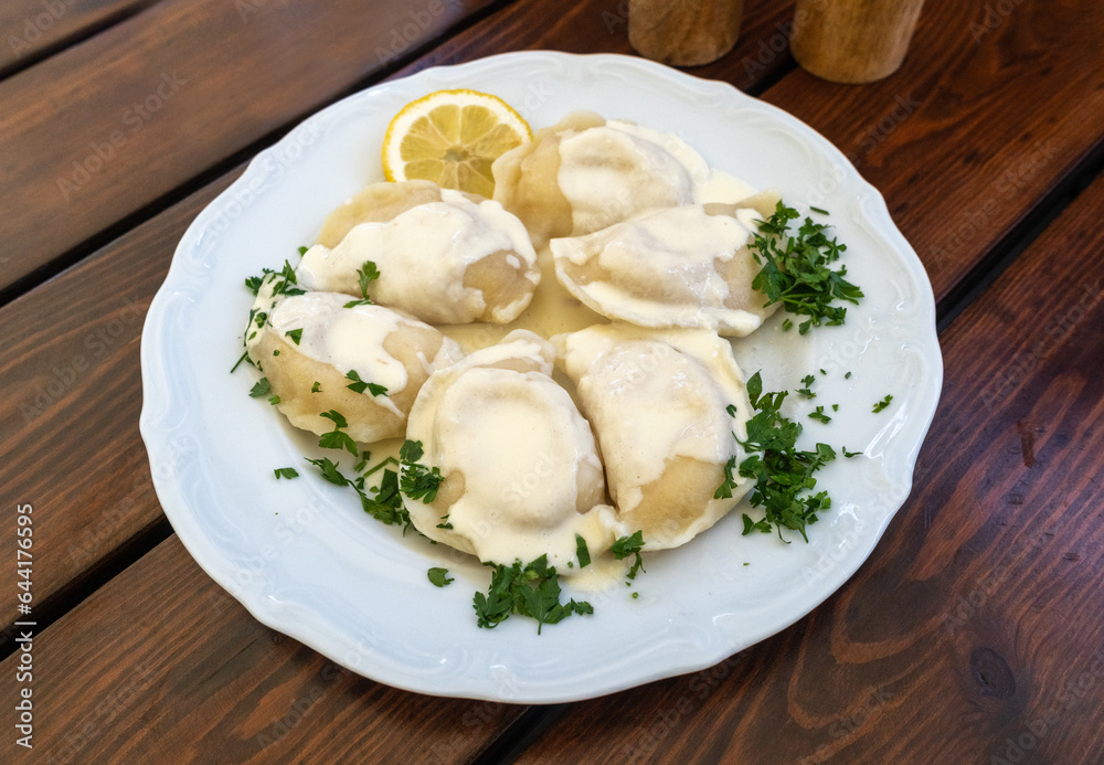 Traditional Polish Pierogi, Cooked Dumplings, Ravioli Traditional Polish Pierogi, Cooked Dumplings, Ravioli