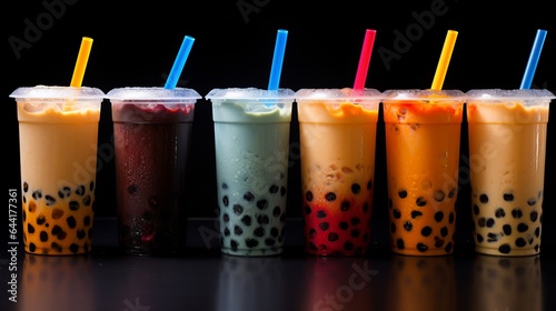 Colorful drinks lined up with straws