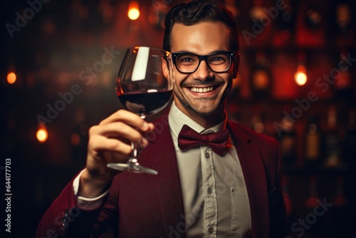 Handsome smiling sommelier man with a glass of wine.