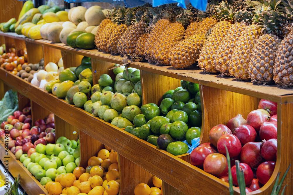 Fresh fruits and vegetables on local outdoor market in Hulhumale 