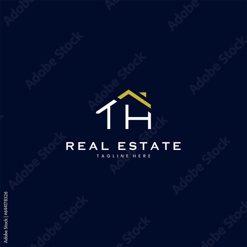 modern TH letter real estate logo in linear style with simple roof building in blue