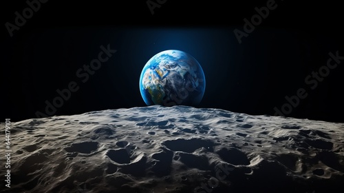 The earth seen from the surface of the moon