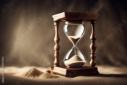 Design a mesmerizing scene of a vintage hourglass with fine sand flowing. 