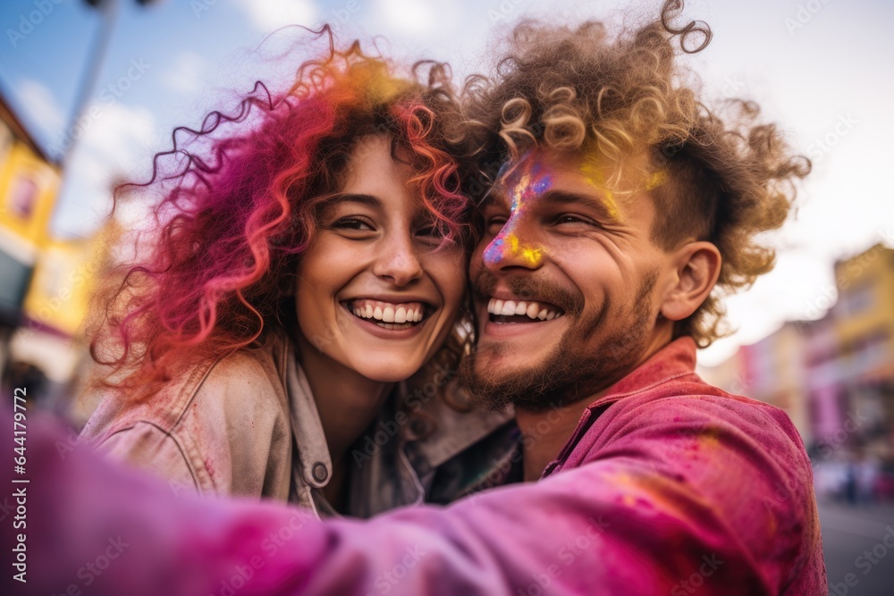 Smiling couple in love taking selfie. Smiling couple in love taking selfie.