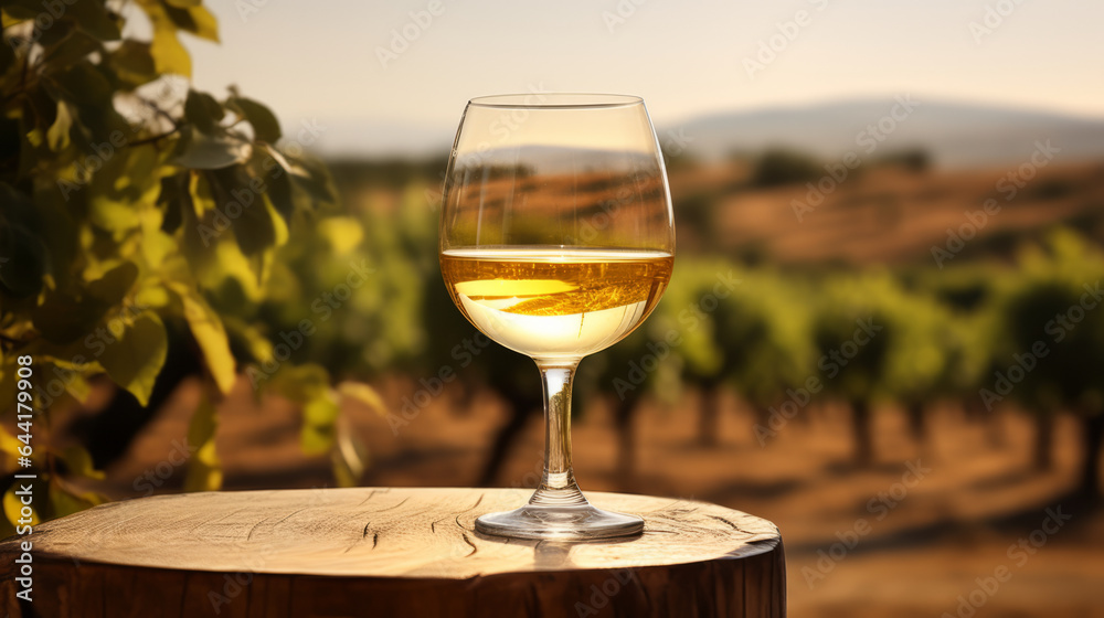 A glass of wine on a rustic wooden table A glass of wine on a rustic wooden table
