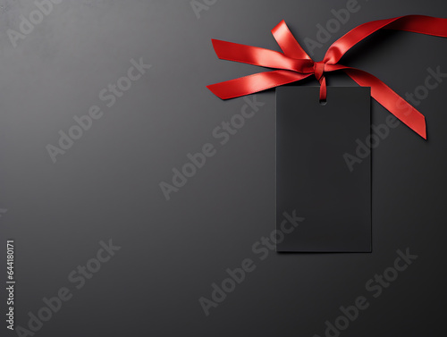 Blank empty black price tag for sale promotion on black background, black friday concept