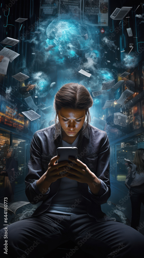 Digital Obsession: Girl Engrossed in Technology Digital Obsession: Girl Engrossed in Technology