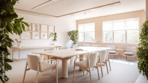 Inspiring office interior design Scandinavian style Meeting room featuring Large windows architecture. Generative AI AIG 31. © Summit Art Creations