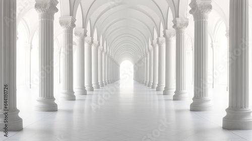A majestic hallway with elegant columns and arches