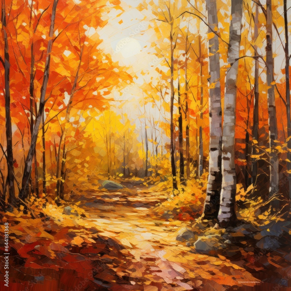 Painting of the Enchanting Autumn Forest Serenity
