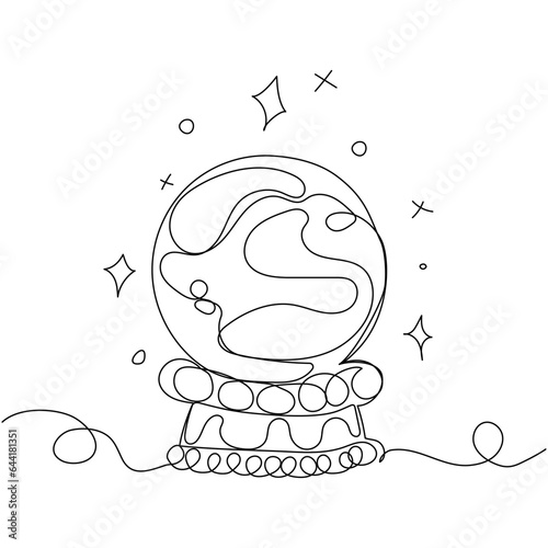 Continuous one line drawing of crystal ball. Simple vector illustration