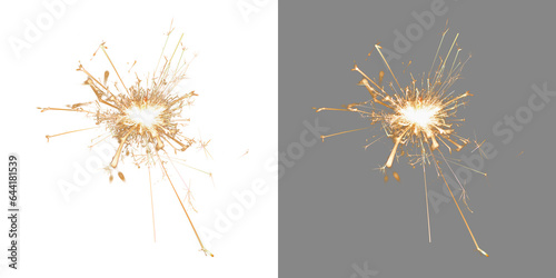 Sparkler light png. Burning sparkler fire with sparks flying around. Isolate on a transparent background. Fireworks.  bengal fire  photo