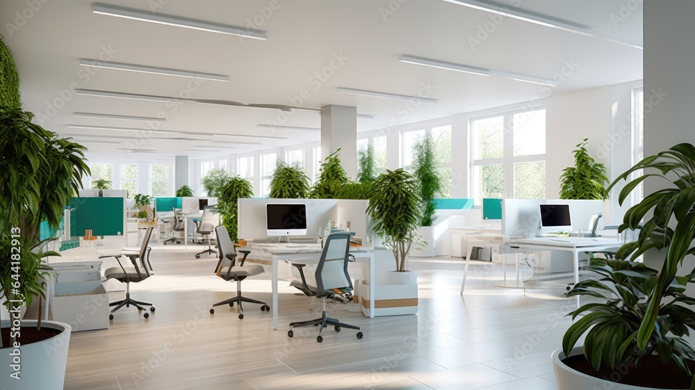 Inspiring office interior design Contemporary style Open workspace featuring Skylight architecture. Generative AI AIG 31. - obrazy, fototapety, plakaty 