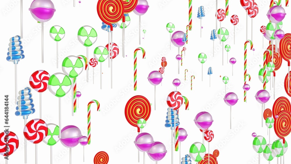 Background of variety of delicious lollipops. A lot of lollipops against a white background. 3D illustration Background of variety of delicious lollipops. A lot of lollipops against a white background. 3D illustration
