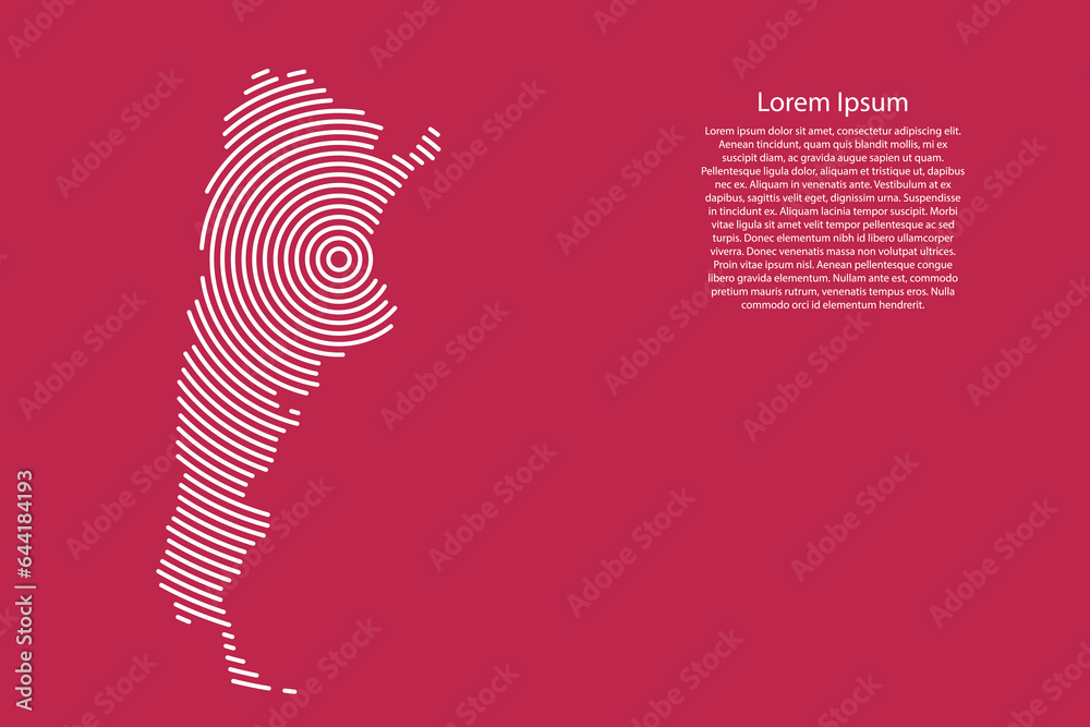 Argentina map country from white futuristic concentric circles on red viva magenta background Argentina map country from white futuristic concentric circles on red viva magenta background