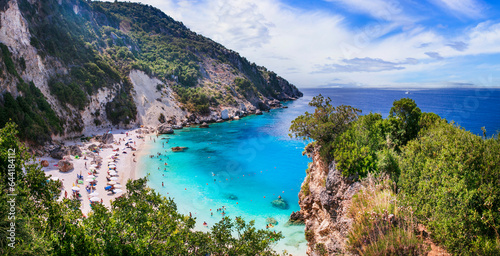 lefkada Ionian island of Greece . best scenic beaches - beautiful Agiofili with turquoise crystal sea near Viasiliki
