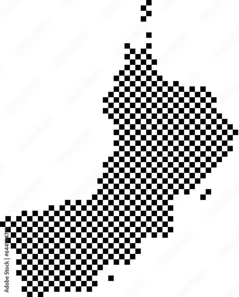 Oman map country from checkered black and white square grid pattern
