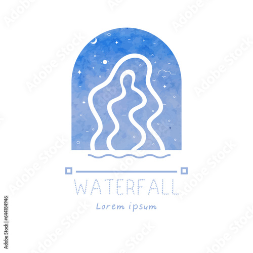  waterfall logo watercolor with stars