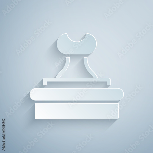 Paper cut Stamp icon isolated on grey background. Paper art style. Vector