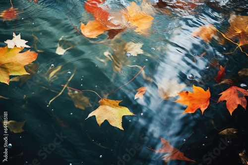 Floating autumn leaves in soft-focus, seasonal overlay - AI Generated © Arthur