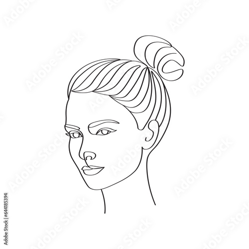Continuous line art of beautiful women faces hair bun and hairstyle minimalist single line art female faces poster linear artwork. 